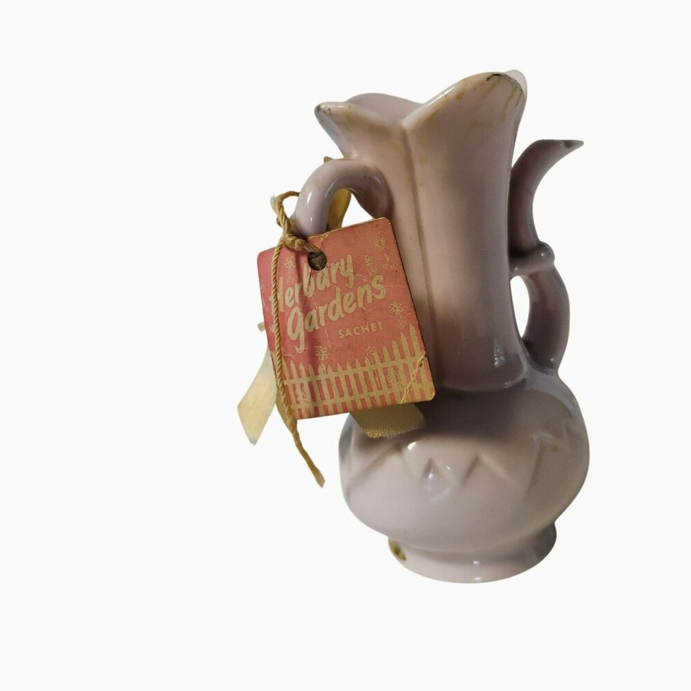 Vintage Pink Gold Ceramic Miniature Vase Original Tag Herbary Gardens Sachet 4" - Picture 2 of 6